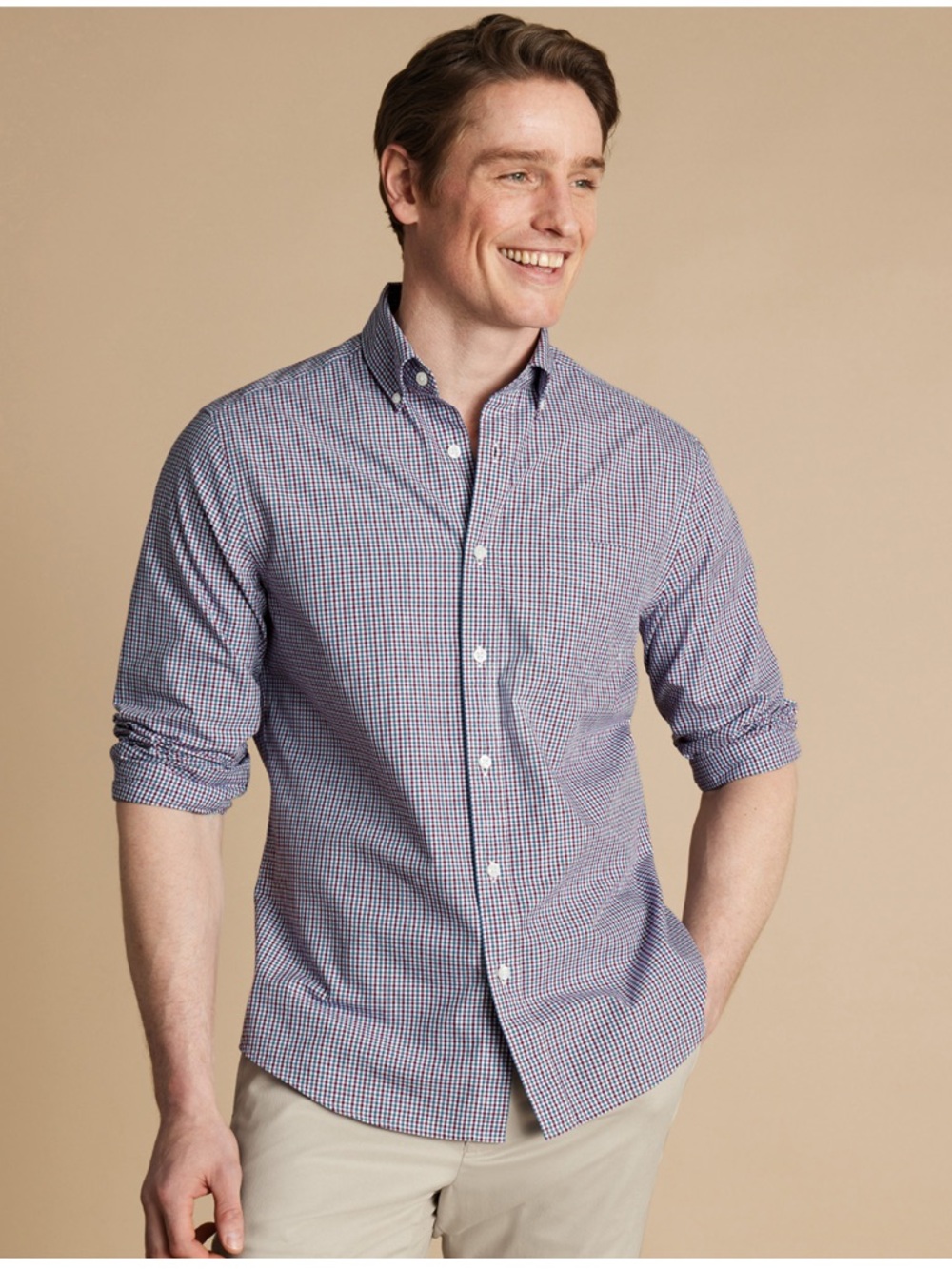 Charles Tyrwhitt | Navy Gingham Button-Down Shirt | Medium